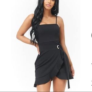 Black ruffle mini dress with tie